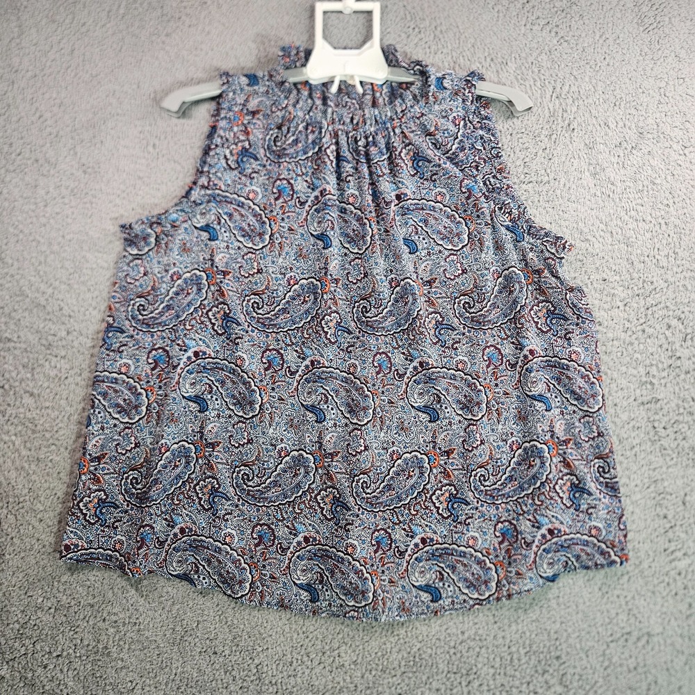 Gap Sleeveless Top Blouse Women Medium Paisley Print White Blue Maroon - M‎
